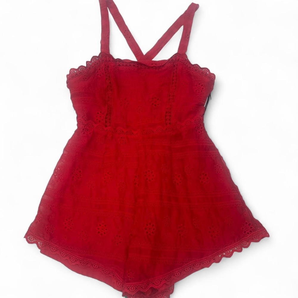 Red eyelet romper with zipper closure size m